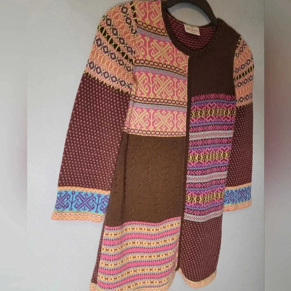 HANNA ANDERSSON Girls brown base colorful knit casual school dress, size 6/7 - Picture 4 of 9